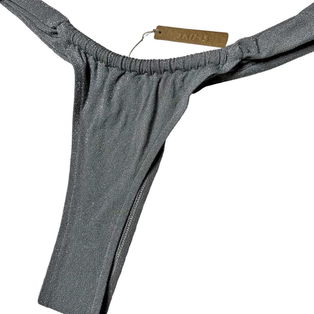 NWT Skims Cheeky Tanga Swim Bottoms Metallic Nickel Women 4X